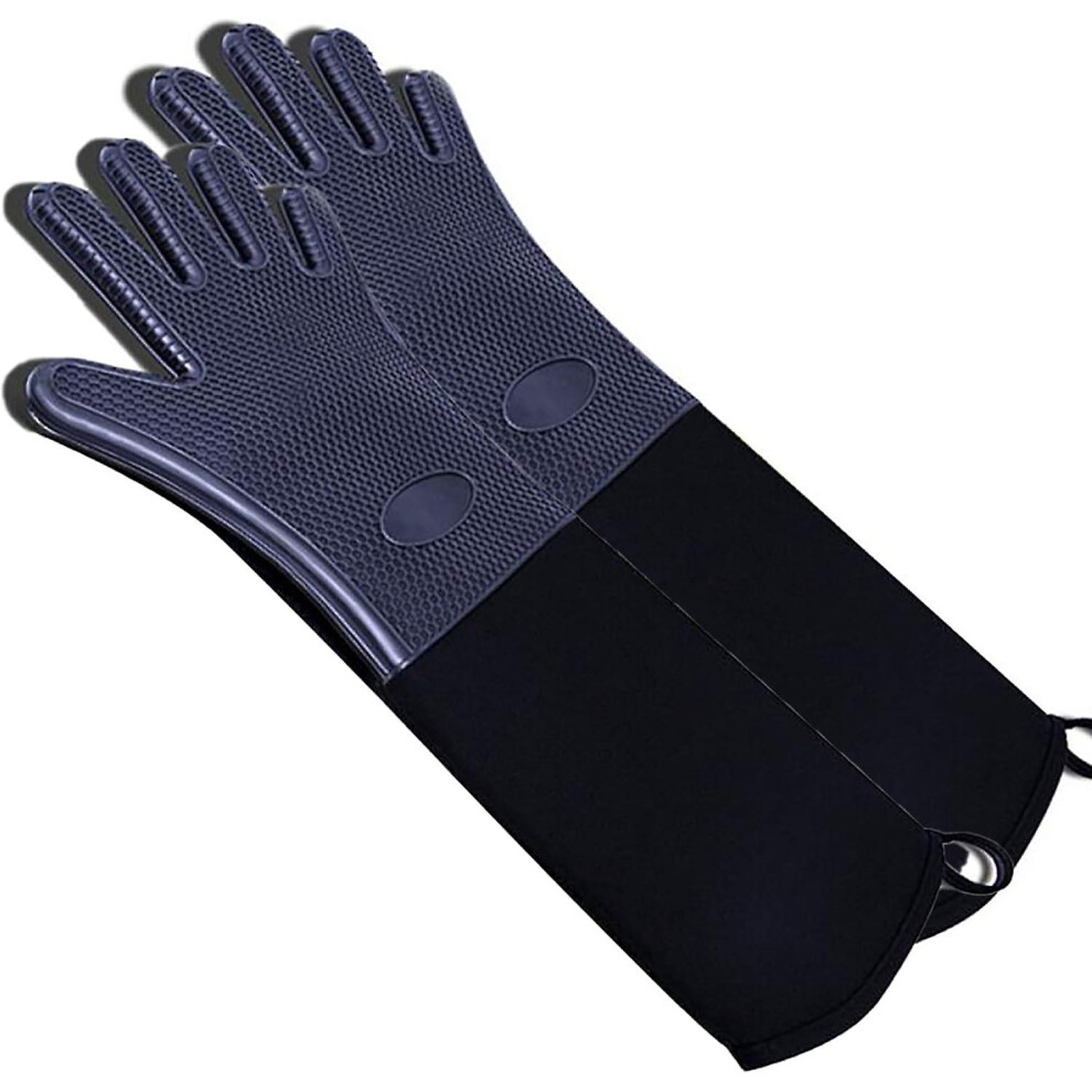 Kikidex (As Show, One Size) Heat Resistant Oven Mitts Kitchen Cooking Baking Glove Long Non-Slip Barbecue Grilling Potholders Oven Mitts One Size