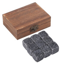 9Pcs Whisky Wine Chilling Stones in Wooden Box Sesame Grey