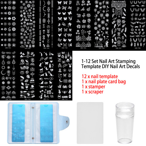 1-12er Nagelstempelplatten-Set, DIY-Nailart