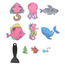 9tlg. Cartoon-Antirutsch-Sticker Tierform Badewanne mit Schaber
