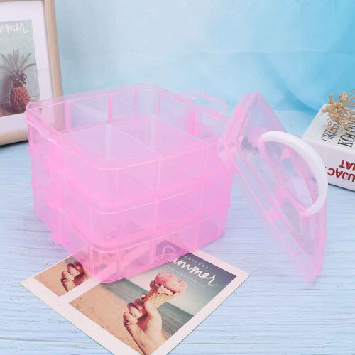 Plastic 3-Layer Nail Art Tool Storage Box (Pink) 2