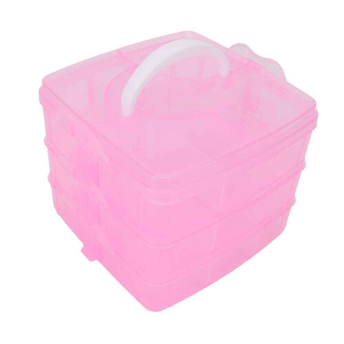 Plastic 3-Layer Nail Art Tool Storage Box (Pink) 1