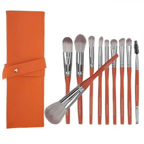 (Auburn) 10pc Cosmetic Makeup Brush Set with Bag 1