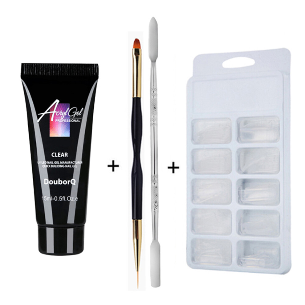 Nail Gel Set UV LED Gel Kit Clear Acrylic False Nail Tips Pusher Pen