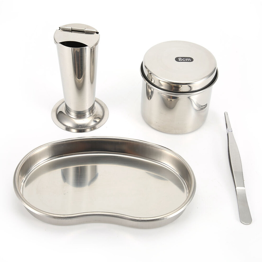 Tattoo Disinfection Kit Stainless Steel Plate Tank Jar Tray Tweezer S