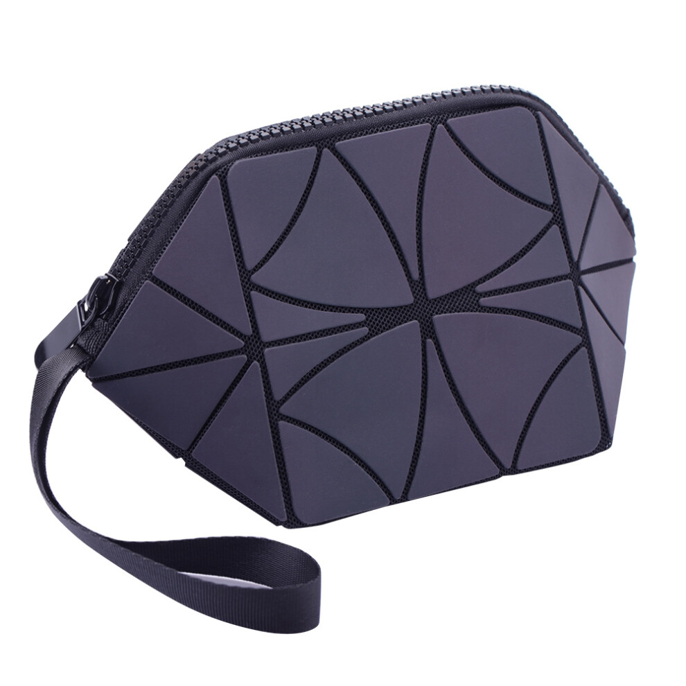 Glossy Geometric Striped Cosmetic Bag Foldable Travel Makeup Organizer