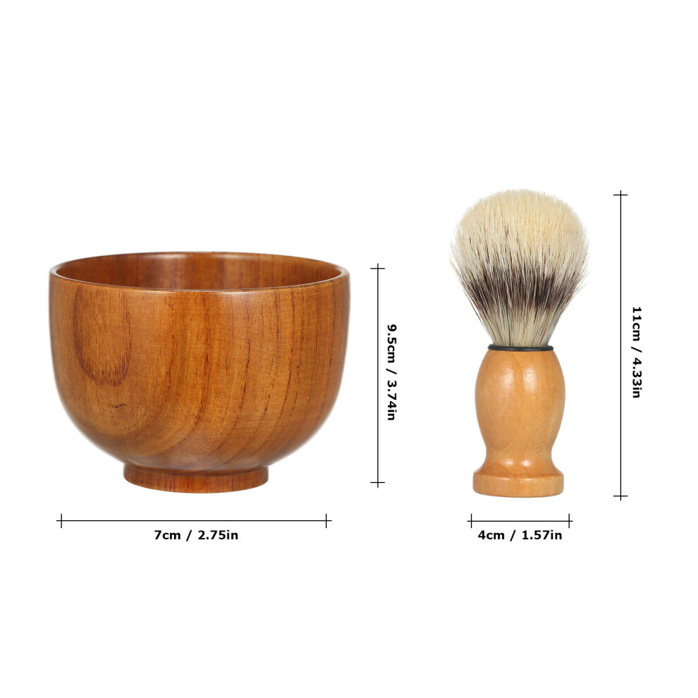 Cream Men's Beard Shaving Bowl With Lather Brush Wooden Mug