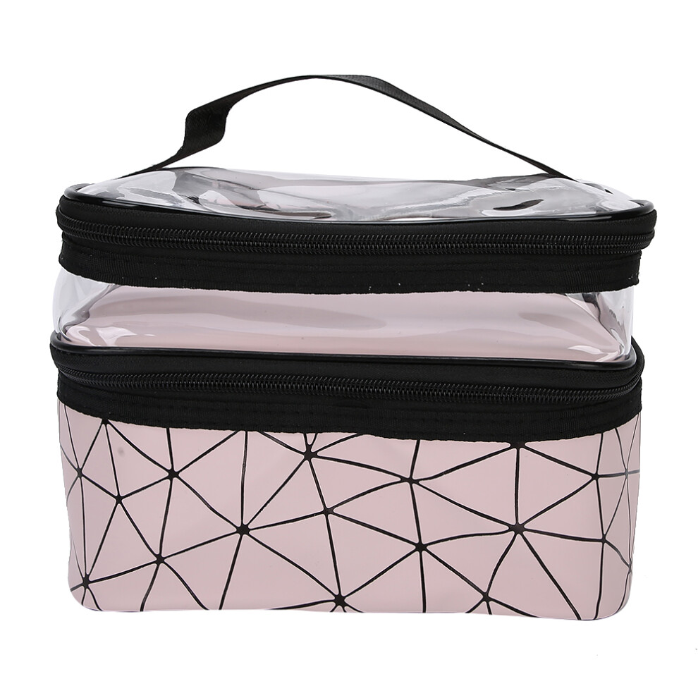 Pink (Pink) Double Layer Cosmetic Case Portable Makeup Toiletry Organizer