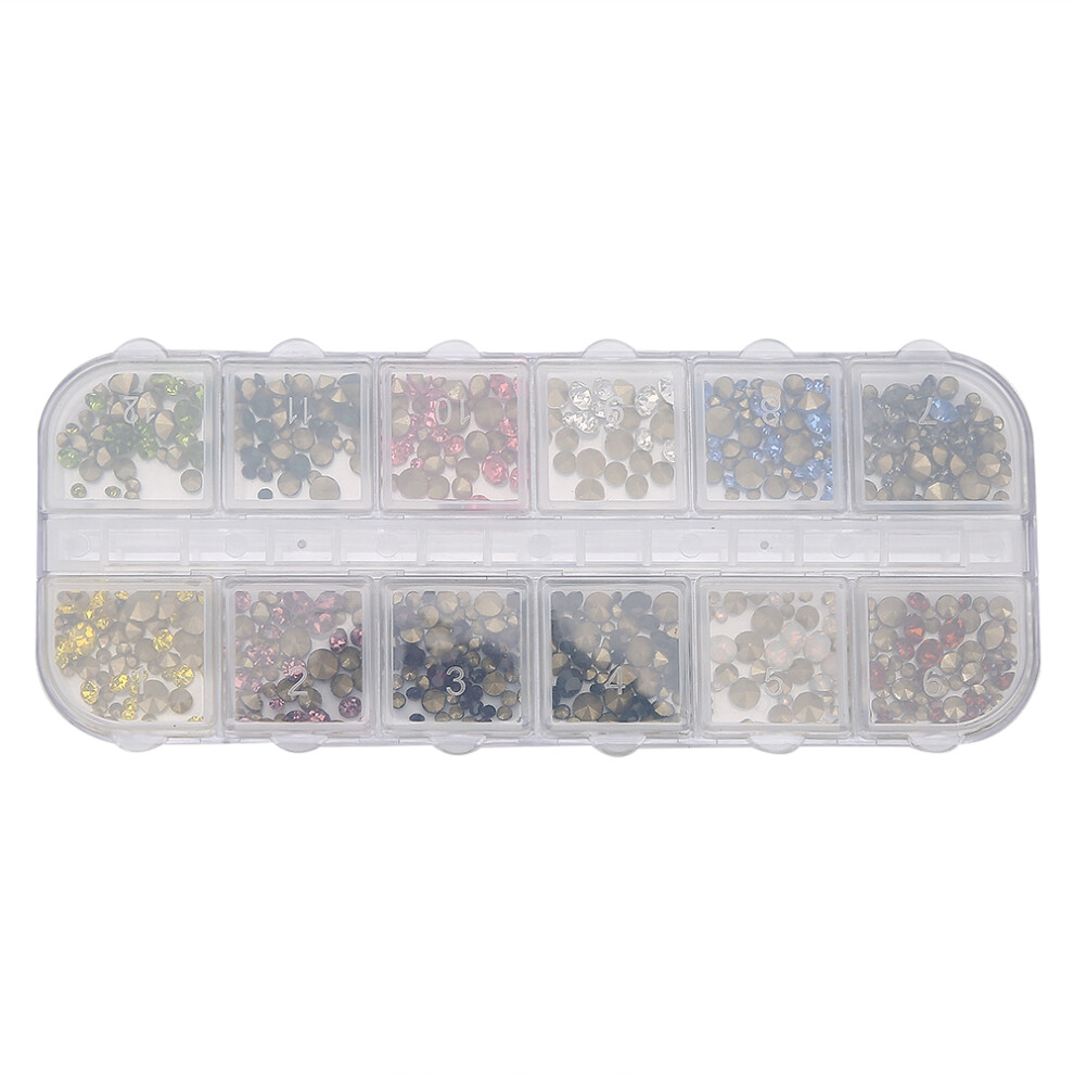 12 Grids Nail Art Rhinestones DIY Glitter Manicure Decoration