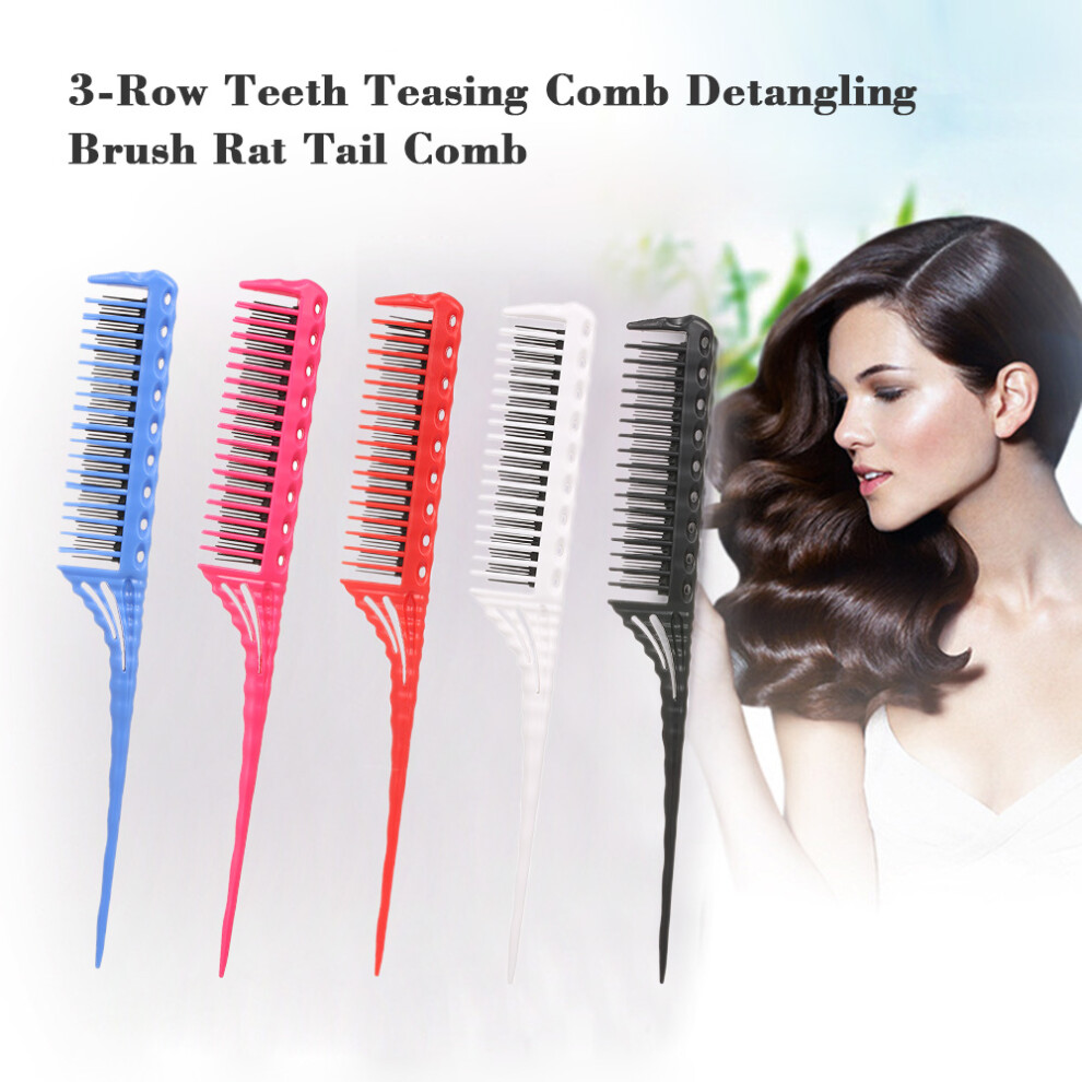 Unisex 3-Row Teeth Teasing Comb Detangling Brush Volume Hairdressing Tool