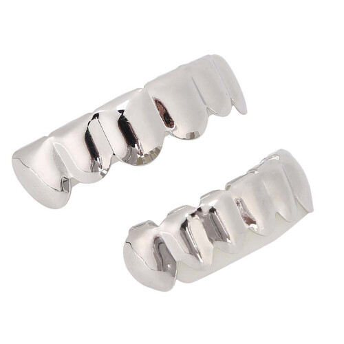 (Silver) Denti luccicanti accessorio hip hop per Halloween 2