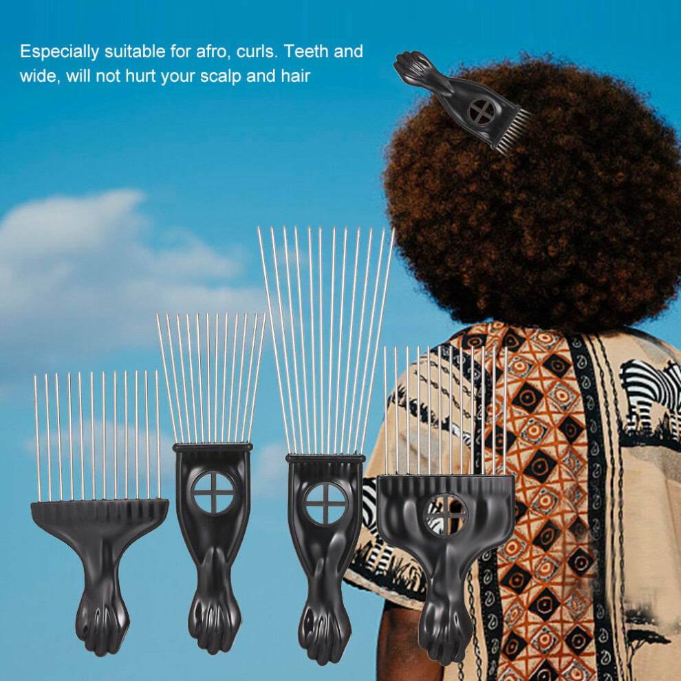 4PCS Black Comb Set Metal Afro Hair Steel Needle Hairdressing Tools