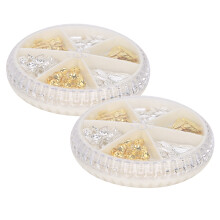 (Gold Silver Moon + Leaves) 2 Boxen Nail-Art-Metallornamente Gold Silber Mond Blätter
