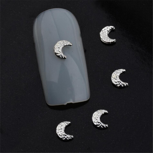 100x Strass-AB-Halbmond Nagelkunst Silber