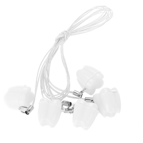 5x Plastik Zahnbox mit Schnur Weiß