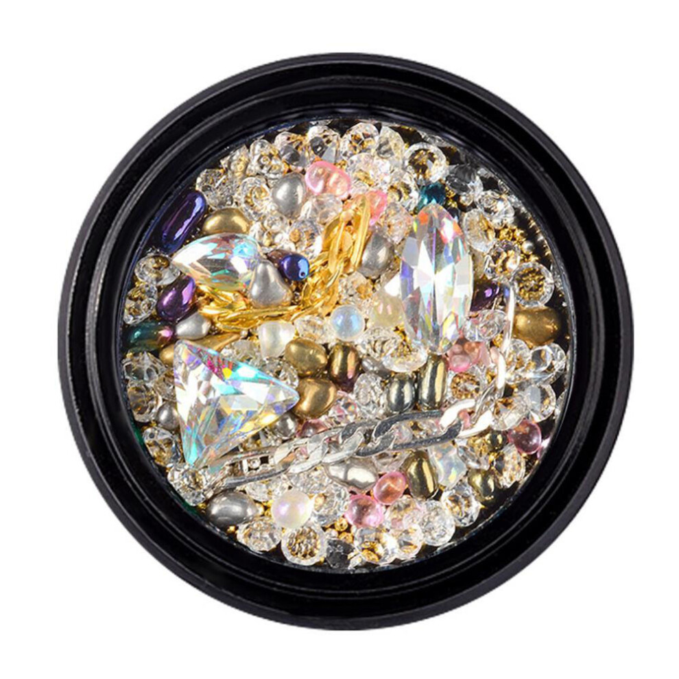 Culet Glitter AB Drill Nail Art Zipper Chain Rhinestone Beads HZ13