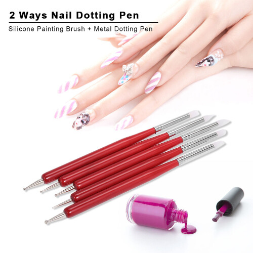 5x 2-in-1-Nagelpunktstifte mit Silikonbürste 1
