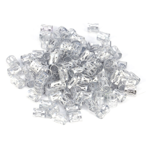 100x Bunte Haarflecht-Ringe Dekoration Silber