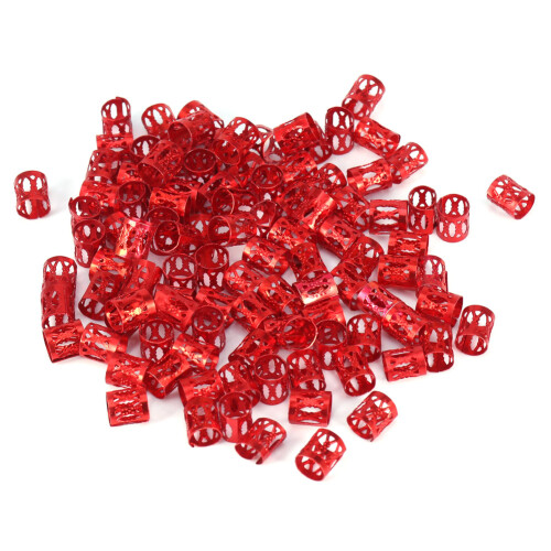 100x Bunte Haarflecht-Ringe Dekoration Rot