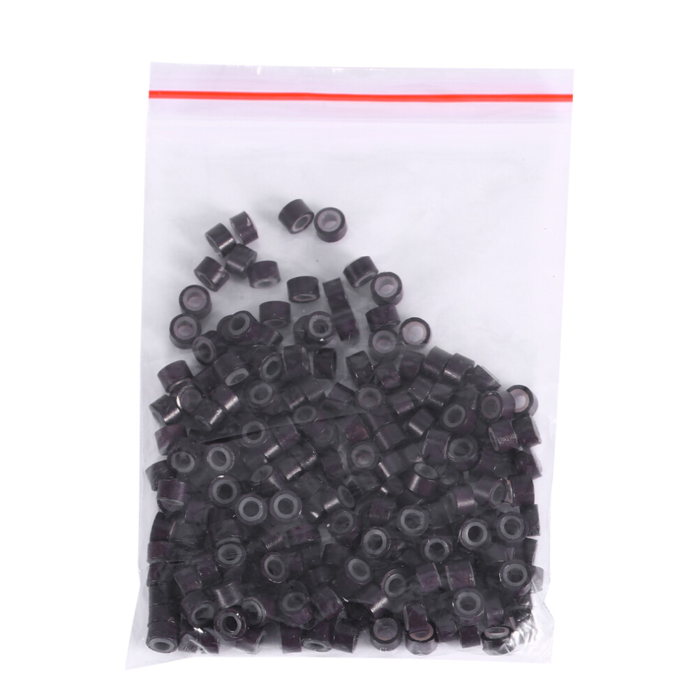 Unisex Brown 200Pcs Silicone Lined Beads For Feather Hair Extension (Brown)