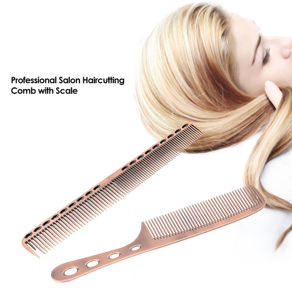 Unisex 2Pcs Salon Hair Comb With Scale Aluminum Metal Hair Cutting Comb