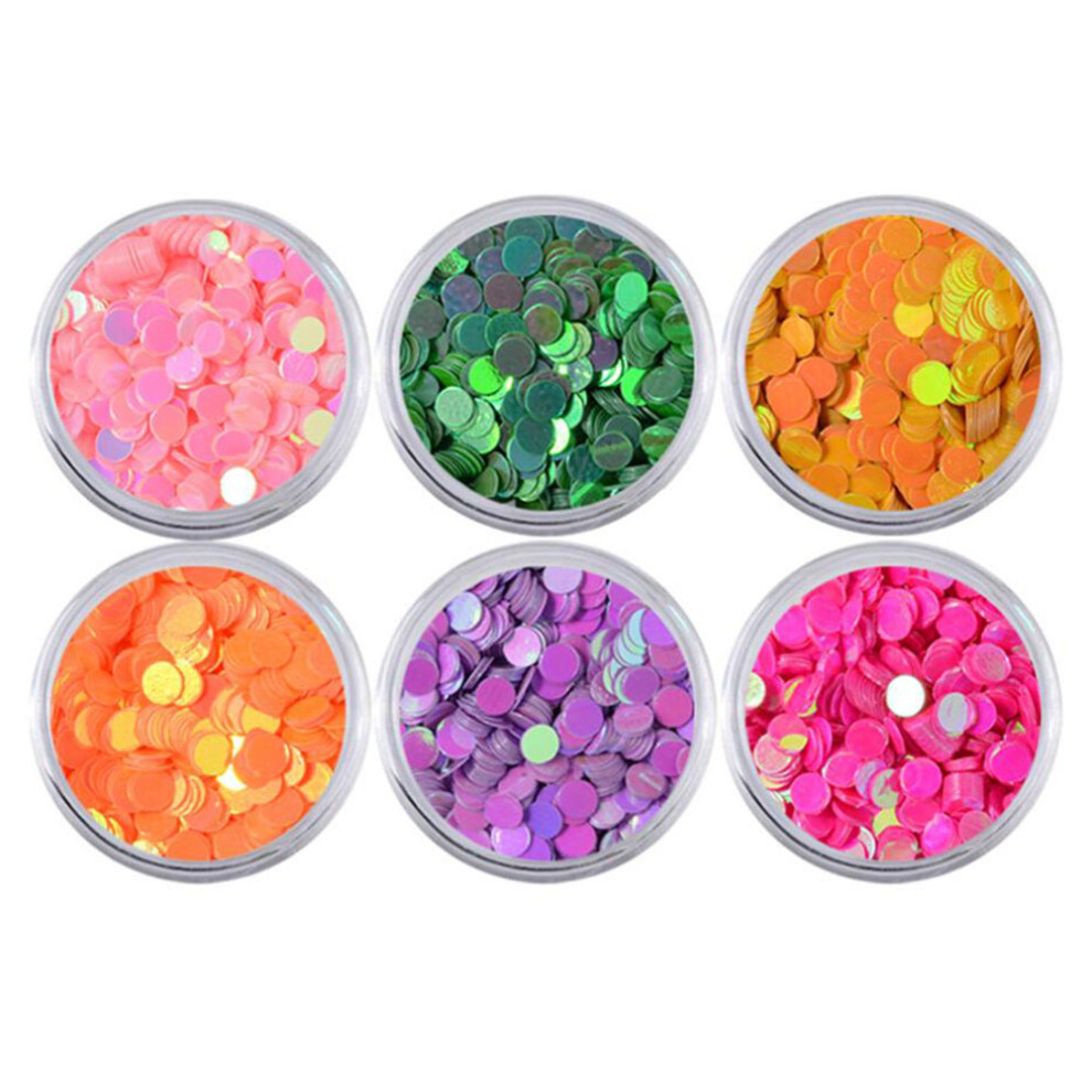 6 Colors Glitter Round Nail Art Stickers Sequins