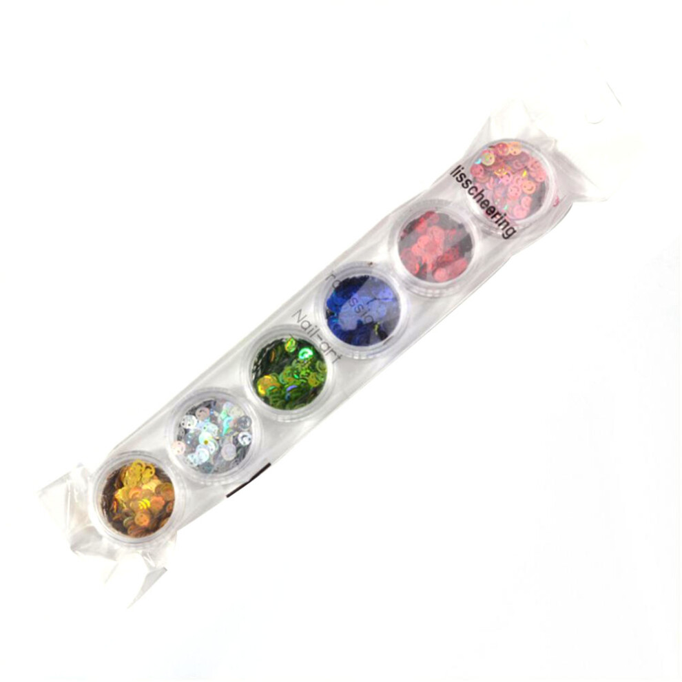 6 Colors Glitter Round Smiling Nail Art Stickers Sequins