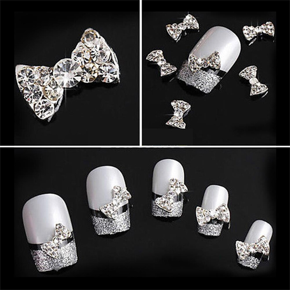 Glitter Bowknot Shape Decoration Rhinestone Nail Art Stickers Manicure