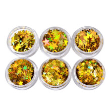 6 Kleuren Glitter 3D Gouden Pentagram Nagelstickers