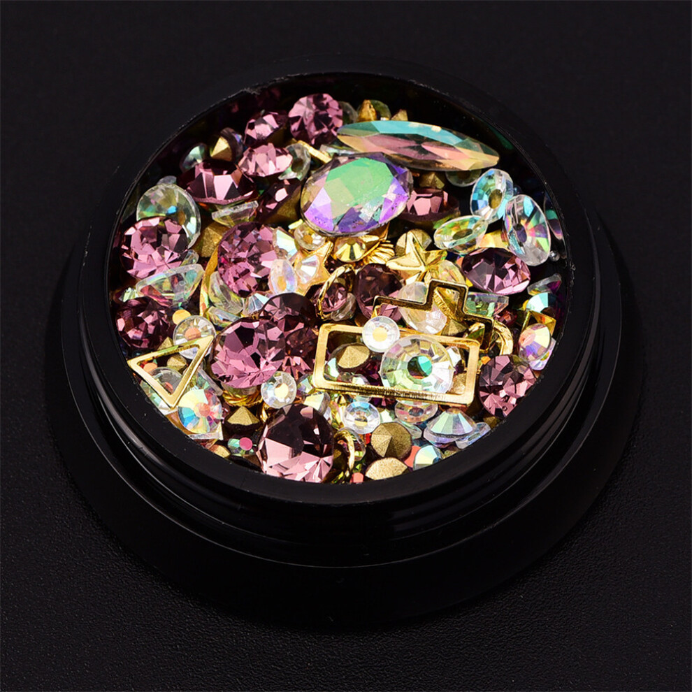Pink/Purple Nail Art Beads Rhinestone Ab Drills Diy Manicure +
