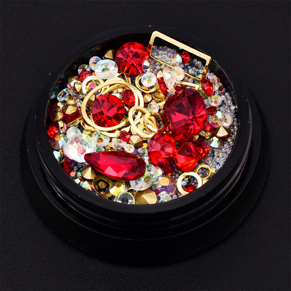 Red Nail Art Beads Rhinestone Ab Drills Diy