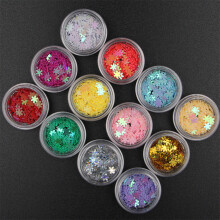 12 Farben Schneeflocke DIY Nagelart Aufkleber Pailletten