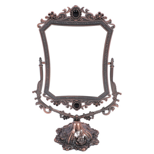 (Red Copper) Vintage Double Side Rotating Makeup Mirror Metal Frame 360 Degree