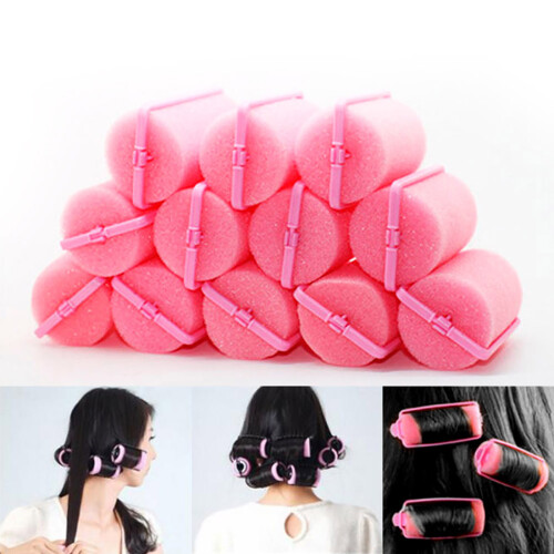 12x Magic Sponge Hair Styling Rollers Curler Salon Pink