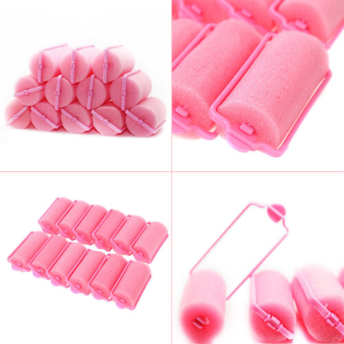 12x Magic Sponge Hair Styling Rollers Curler Salon Pink 1