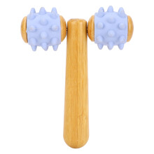2-Rollen Handmassageroller, ergonomisch, Holzmuskelrelief