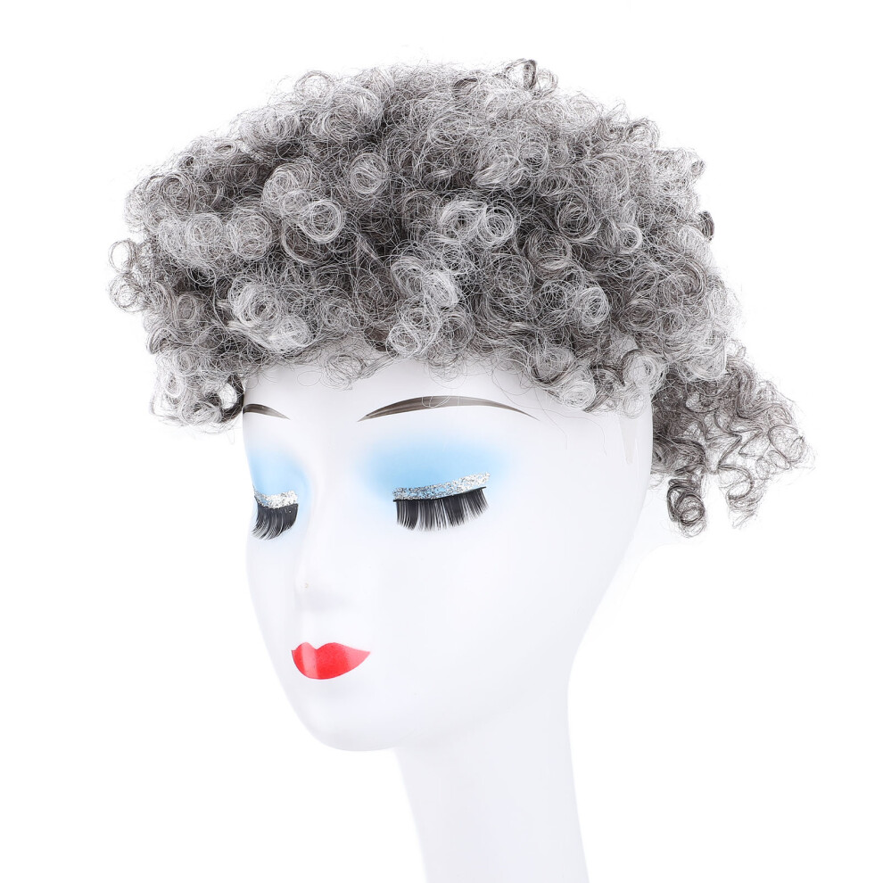 Unisex Grey (#1B/Grey) Puff Hair Bun With Bangs Seamless Drawstring Messy Curly Bun