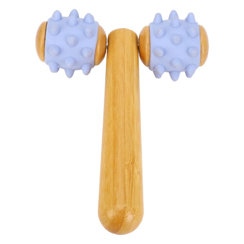 2-Rollen Handmassageroller, ergonomisch, Holzmuskelrelief 1