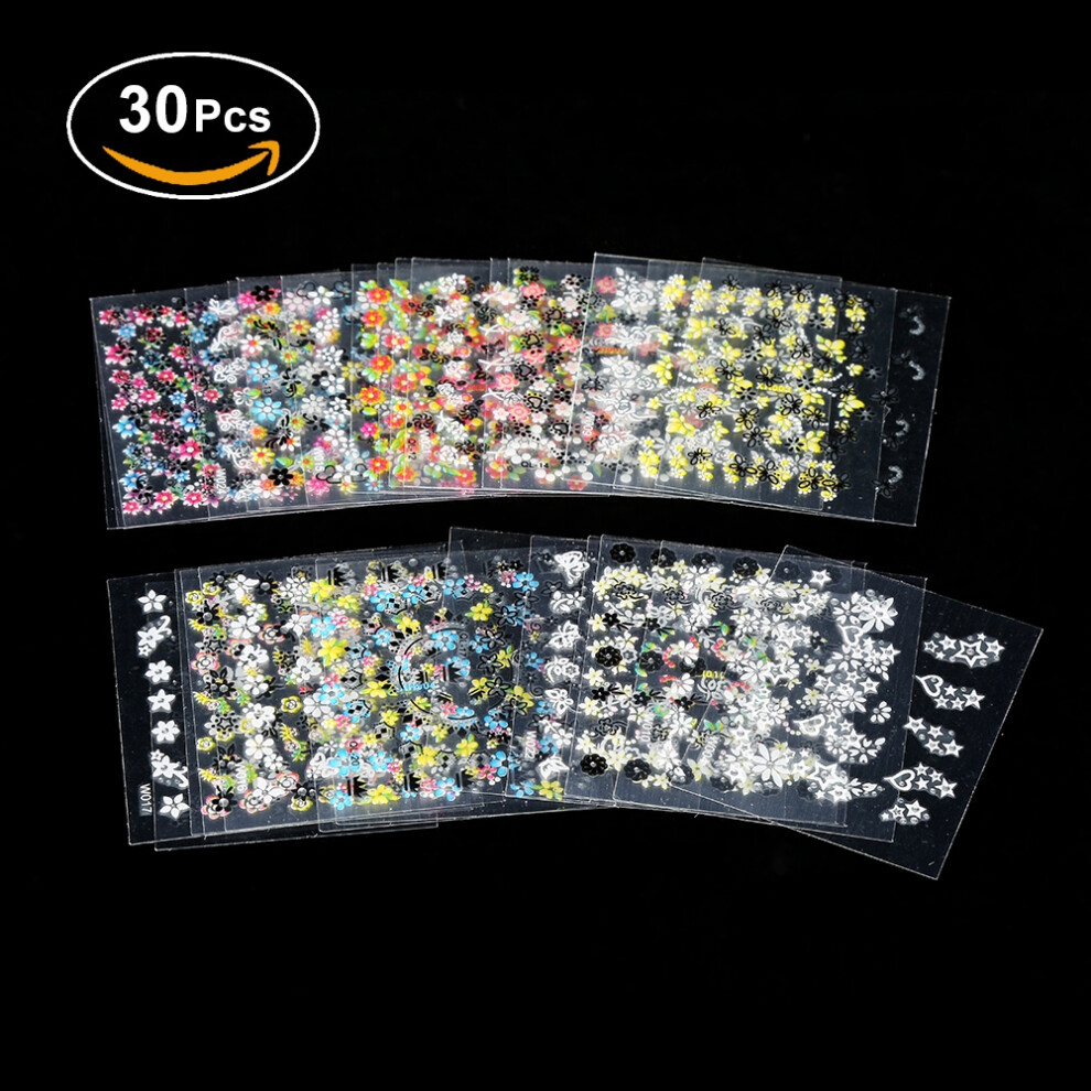 30 Sheets Mixed Design Nail Art Tips Polish Stickers Decals