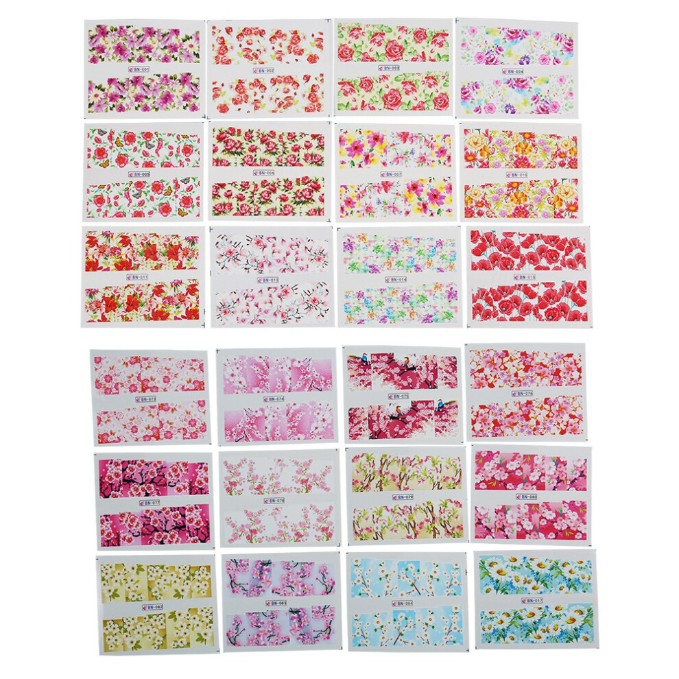 24Sheets Nail Decal Sticker Self Adhesive Flower Manicure Decoration
