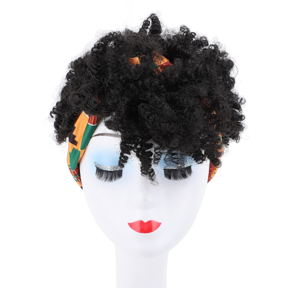 Short Curly Yellow Green Glueless Headband Wig Lightweight Cute