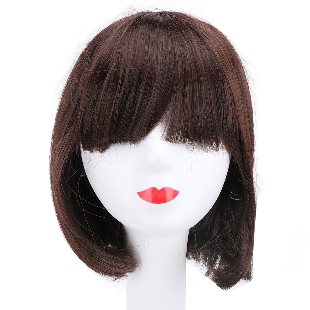 Unisex Brown Dark Straight Bob Wig Soft Breathable Lining Synthetic Hair