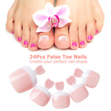 24Pcs False Toenail Tips Set French Full Cover Fake Toes DIY Manicure