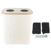 (Beige) Foldable Recycling Bin with Double Inner Bag Lid for Bottle Jar Beige