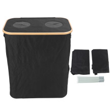 (Black) Foldable Recycling Bin with Double Inner Bag Lid for Bottle Jar Beige