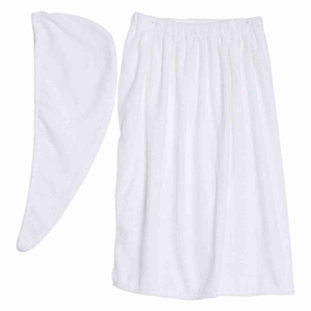 White Women Soft Spa Bath Wrap Set Fast Dry Towel Bathrobe Hair Cap