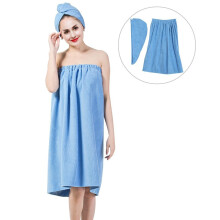 Set Accappatoio Donna Asciugatura Rapida con Cappuccio Blu