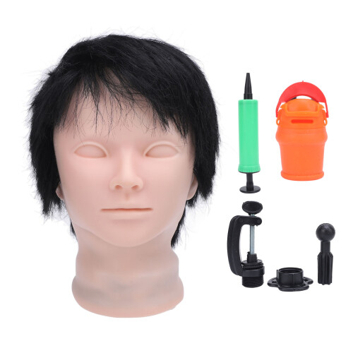 Testa Manichino Silicone Capelli Neri + Morsetto Pompa