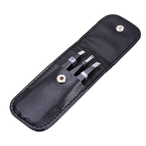 Black Stainless Steel Eyebrow Tweezer Set