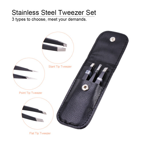 Black Stainless Steel Eyebrow Tweezer Set 2